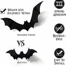 12pcs Bat Wall Stickers, Suitable For Various Festivals, Halloween Decoration - Black - View 3