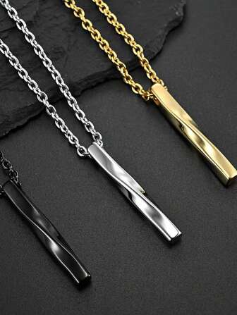 1pc Men's Stylish Street Style Unique Spiral Titanium Steel Pendant Necklace, Hip Hop Minimalist