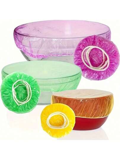 100 szt. wielokrotnego użytku, elastycznych pokrywek do przechowywania żywności – przezroczyste pokrywki do misek, doskonała alternatywa dla folii aluminiowej i plastikowej, zapewniająca świeżość (losowy kolor)