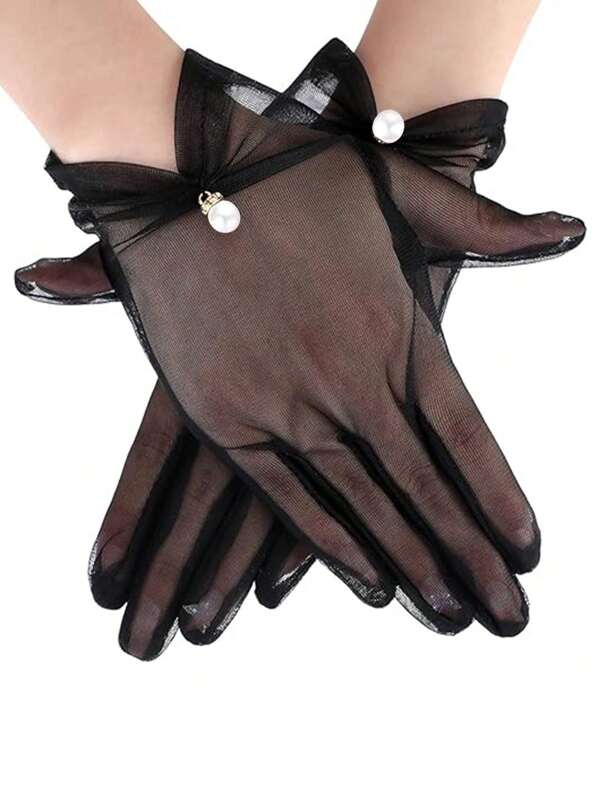 D EXCEED 1Pair Women's Short Tulle Gloves – Bridal Gloves For Wedding, Tea Party, Evening Party, Dance Party, Prom, Costume Occasion, Banquet, 1920s Flapper Accessories