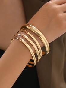 1 Set Of Fashionable Classic Leopard Print Multi-Layer Metal Bracelets, 7pcs - Multicolor - View 8