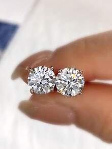 1对4爪耳环0.5克拉-2.0克拉莫桑石钻石耳环S925纯银婚礼耳环订婚耳钉奢华珠宝礼物女孩女士周年纪念