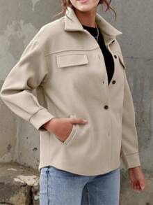 Simple Women's Autumn And Winter Loose Wool Coat - Apricot - View 2