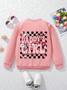 1 buah Sweatshirt Kerah Bulat Motif Bunga & Hati Lucu untuk Anak Perempuan, Lembut & Nyaman, Pakaian Kasual untuk Musim Semi/Gugur - Berwarna merah muda - View 3