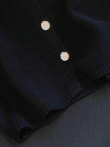 1 件纯白色针织纽扣 V 领无袖夏季开衫毛衣背心 - 黑色 - 查看 4