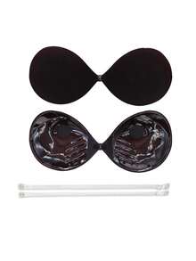 1pc 3CM Thick Adhesive Bra, Backless Strapless Invisible Bra For Small Bust, Reusable Padded Bra - Black - View 17