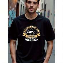 Hot Selling Quality Natee Local Warehouse Permission Save The Sharks: No Fine, No Future T-Shirt, Men's T-Shirt,100% Cotton Fabric,Crew Neck,Short Sleeve,Regular Fit,All-Season Casual Wear,180gsm-Ideal For Valentines New Year's Day Father's Day Christmas - 黑色 - 查看 1