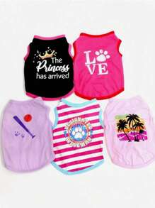 5pcs Breathable & Comfortable Pet Summer Vest, Polyester Knitted, Suitable For Small To Medium Dogs And Cats
