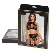 Oh Yeah Lover Schwarzes Neckholder-Dessous-Set mit Strumpfband