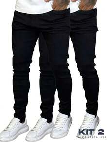 Kit With 2 Men's Skinny Slim Fit Black Plain Basic Pants New Release 2025 - Đen và trắng - Xem 1