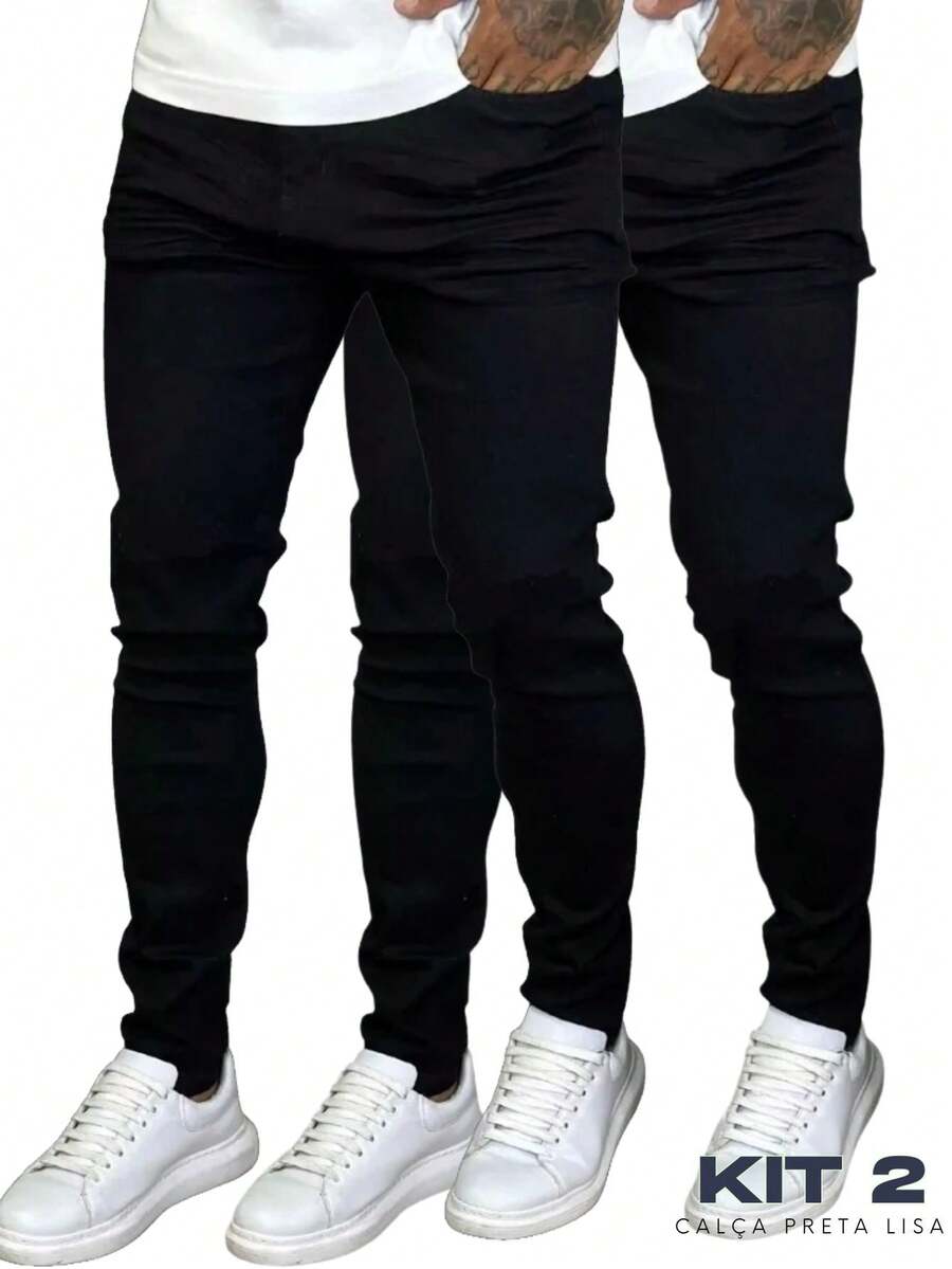 Kit With 2 Men's Skinny Slim Fit Black Plain Basic Pants New Release 2025 - Đen và trắng - Xem 1