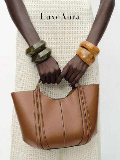 Nova bolsa tote feminina casual para o dia a dia com decoração de costura, bolsa de ombro moderna para compras, viagens e uso diário, bolsas femininas elegantes