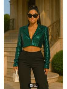 CROPPED BLAZER WITH SEQUINSBlingblingPartyButton