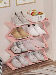 1 Pieza Estantería para Zapatos con Diseño en Z de 4 Niveles, Ensamblaje Fácil sin Herramientas, Instalación Sencilla, Adecuado para Entrada/Pasillo/Dormitorio/Baño, Diseño de Pie Ahorrador de Espacio, Estantería para Almacenamiento de Zapatos, Diseño Apilable, Esencial Multifuncional para el Hogar y Dormitorio, Decoración de Habitación, Estantería para Zapatos, Estante, Almacenamiento de Zapatos, Opciones de Color Negro/Rosa/Blanco, Vuelta al Colegio