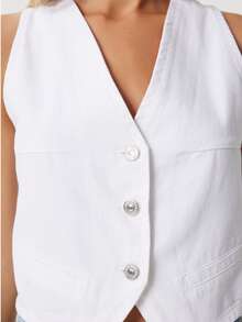 Solid Color Casual Front Button Zipper Pocket - White - View 4