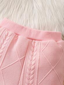 2pcs/Set Baby Girls Casual Versatile Solid Color Cute Floral Decor Round Neck Long Sleeve Sweatshirt Top And Elasticated Waist Sports Pants Set - Pink - View 6