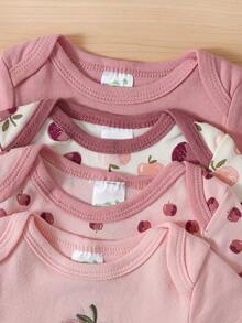 4pcs/Set Infant Short Sleeve Bodysuit 0-1 Year Old Baby Girl Cute  Set - Màu Hồng baby - Xem 4
