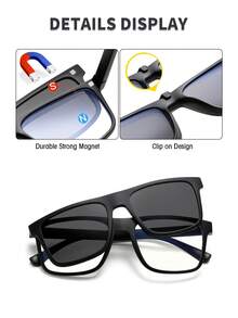 4 piezas Gafas de moda con clip magnético TR90, gafas de deporte y conducción de moda, gafas cuadradas retro unisex - Multicolor - Ver 4
