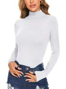 Women's Long Sleeve Mock Turtleneck Tops Casual Slim Fitted Lightweight Under Layer Pullover Shirts