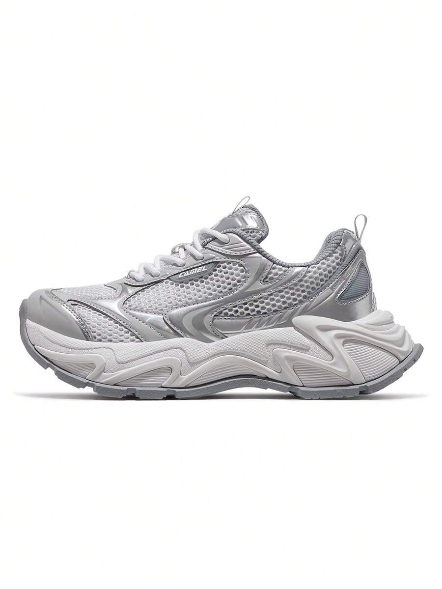 Women's Sneakers, Anti-Slip Shoes, Breathable Female Shoes, Retro Platform Chunky Sneakers - White Light Silver Gray - View 1