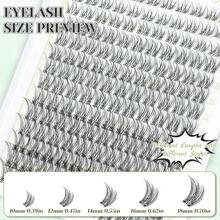 自然睫毛套装 154 片 DIY 睫毛套装 纤细睫毛套装 10-18 片混合装，含粘合剂和封层卸除剂以及镊子，睫毛簇 - 黑色 - 查看 3