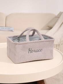 1pc Personalized Solid Color Baby Name Diaper Storage Basket - Ideal Newborn Gift! Customized Embroidered Baby Name Basket, 2-In-1 Storage & Gift Box, Essential For New Parents, Newborn Autumn/Winter Gift, Holiday Gift Choice, Son, Daughter