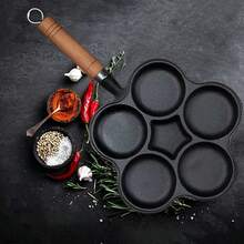 6-Hole Thick Cast Iron Frying Pan, Frying Pan, Multifunctional Breakfast Frying Pan, Uncoated Non Stick Frying Pan, Suitable For All Stoves (Gas, Electricity, Induction), Durable Frying Pan, With Heat-Resistant Handle, Easy To Clean, Family Dinner Supplies, Party Supplies - màu đen - Xem 1