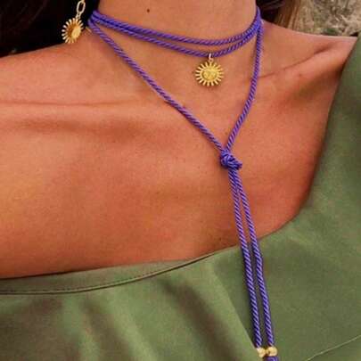 1 pezzo Collana con pendente a forma di sole in acciaio inossidabile dorato, accessorio semplice e alla moda per stratificazione