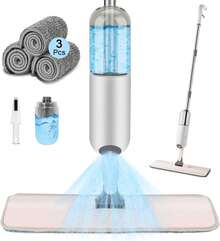 Trapeador de Microfibra,Mopa Trapeador con 350ML Atomizador,Fregona de Limpieza de Húmedo y,Cabezal Giratorio 360 ° ,con 3 Almohadillas Lavables y 1 Rascador,para Piso de Baldosas,Vidrio,ármol - 1 - Ver 1