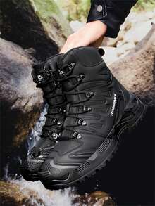 Men's Anti-Slip & Water-Resistant Outdoor Sport Boots, Plus Size Mid-Top Hiking Boots, Tall Desert Boots, Practical Military Boots For Hiking, Camping And Other Outdoor Activities, With Zipper And Hook And Loop Design