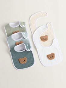 5件套穆斯林纯棉婴儿围嘴，透气小熊图案，柔软吸水纯棉围嘴