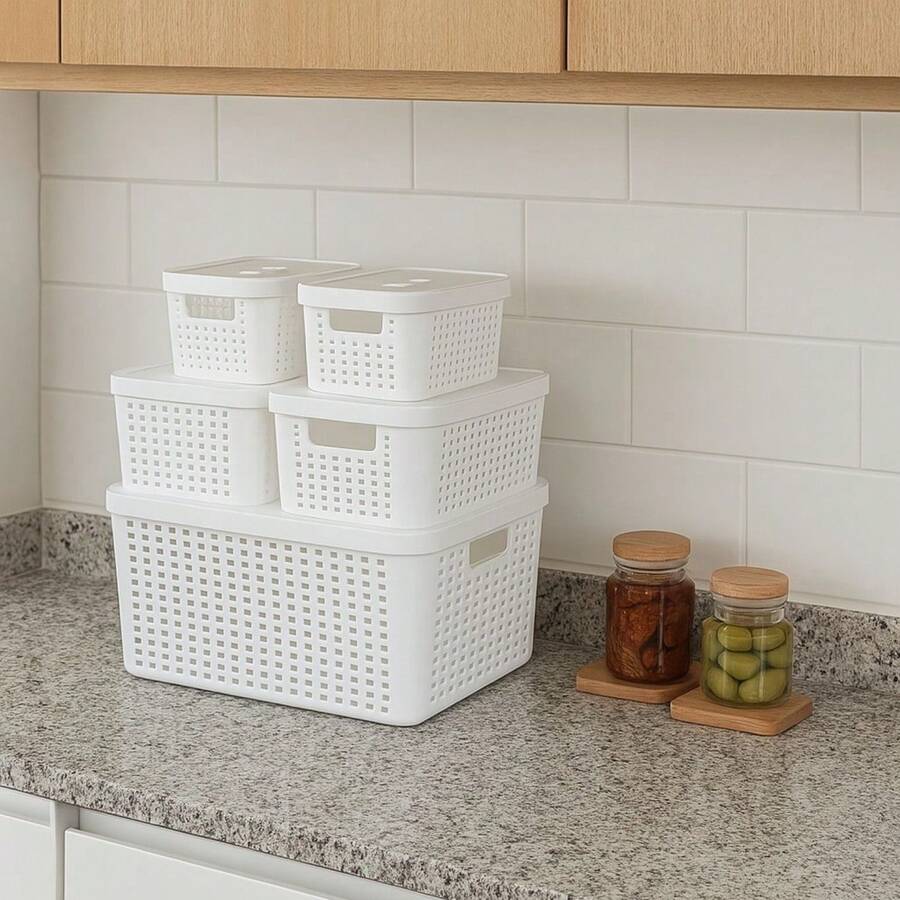 Set Of 5 Organizer Boxes With Lid, Large Basket In Resistant Plastic, Kit 2L, 4.5L, 17 Liters - LP HOUSE