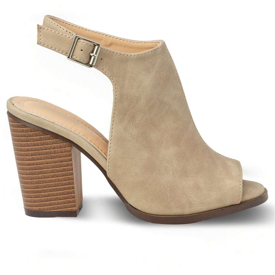 Women's Open Toe Slingback Sandals With Buckled Strap And Chunky Heel – Perfect For Work Or Weekend Outfits - khỏa thân - Xem 1