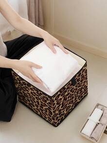 1 pieza Caja de almacenamiento abierta con estampado de leopardo de dibujos animados, contenedor de almacenamiento apilable, diseño versátil y duradero de estilo de cajón, ahorro de espacio para el hogar, dormitorio, organización del hogar, almacenamiento debajo de la cama