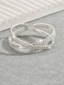 INN NEVV 1 件女士时尚十字交叉锆石装饰开口手镯，优雅且适合日常佩戴 - 銀色1431 - 查看 4