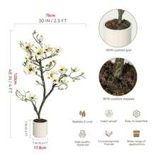 Artificial Magnolia Plant, Artificial Flower Trees, 120 Cm/150 Cm/180 Cm, Artificial Plants, Artificial Flower Plant For Yard, Patio, Home Office, Arrangement Decor - 白色 - 查看 3