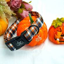 Elegant Little Tail Fall Dog Collar, Plaid Puppy Collars Fall Yellow Male Cute Puppy Adjustable Pet Collar