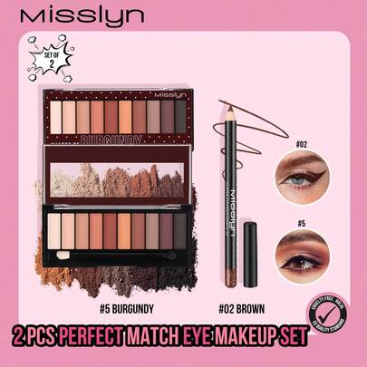  MISSLYN 2-Piece Eye Makeup Set - Includes Glitter Eyeliner Pencil, Essential Eyeshadow Shades, Nude Color, Waterproof, Sharpening Capable, Creamy Smooth Tip, Long-Lasting Matte Eyeliner, Perfect For Parties