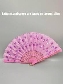 1PC绣花亮片扇孔雀尾亮片扇适用于舞台舞蹈配饰日常家居凉扇居家柜台摆件烫金刺绣礼品扇扇子绣花扇夏季必备凉扇旅行配饰