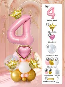 25pcs/Set Royal Princess Theme Luxury Party Decoration Balloon Set - Includes 32-Inch (Approx. 80cm) Deluxe Number Balloons (0-9 Silver/Pearl Pink/Purple/Gold), 18-Inch Clear Balloons, 10-Inch Romantic Heart Balloons (Red/Purple/Pink/Blue), And Exquisite Mini Balloons (Gold Crown/Silver Crown/Shell/Rose/Snowflake), Perfect For Frozen, Ice Palace Theme/Underwater Kingdom Theme/Magic Castle Theme/Rose Garden Theme And Other Royal Princess Style Celebrations, Baby Shower - Multicolor - View 20