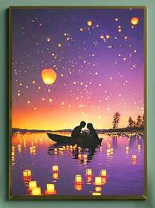 1 Stück Vollbohrdiamant-Malerei Landschaft, runde Diamantkunst, gerahmtes Bild für Heimdekoration