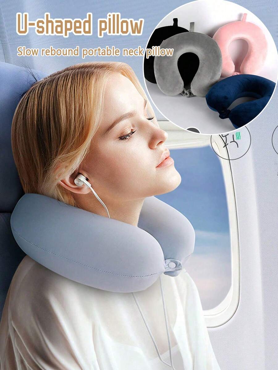 Almohada de viaje, almohada para el cuello, almohada de avión, almohada de viaje para coche, hogar y oficina, almohada de cuello para vuelos con botón a presión y funda suave, almohada en forma de U portátil para estudiantes y adultos, que soporta el cuello y protege la columna vertebral cervical mientras se estudia o se viaja en coche, oficina u otros lugares - Multicolor - Ver 1