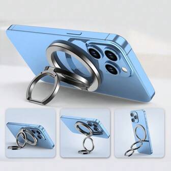 1 pieza de soporte de anillo de teléfono portátil universal de aleación, plegable y giratorio 360°, ultra ligero y ultra delgado, con succión fuerte, para usar en cualquier lugar, manos libres, oficina, cocina, ducha, mesita de noche, gimnasio, coche