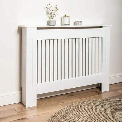 UNHO 100CM Tall Large Radiator Cover Cabinet MDF Grill Shelf Horizontal Vertical Style White Dust Cover,Bag,Organizer,Storage