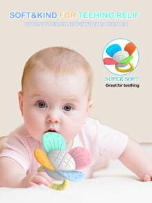 1 pezzo Giocattolo a sonaglino a fiore arcobaleno per bambini, sonaglino a fiore realistico e adorabile, allevia il prurito delle gengive per la masticazione, esercita le abilità manuali del bambino, regalo di compleanno e festività per neonati (colori parziali casuali)