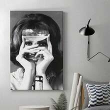 1pc Framed Canvas Poster, Female Portrait, Glass, Surrealism Style Wall Art Canvas Paintings, Ideal Gift For Bedroom Living Room Corridor, Wall Art, Room Decoration - 白色 - 查看 5