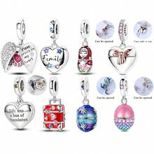 1pc Silver-Plated Unique Design Treasure Hunt Surprise Openable Box, Curious Egg, Pet Paw Print, Four-Leaf Clover Pendant Beads, Suitable For Bracelet, Necklace DIY Jewelry Making, Party, Birthday Surprise Gift - Silver - View 2