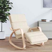 vidaXL Rocking Chair Cream Fabric (100% Polyester), Solid Birch Wood, Plywood Standard Rocking Chair Other Modern Lounge Chair Living Room Chair Lounge Seating Relaxing Chair - White - View 1