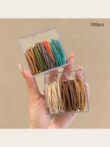 50个/罐 时尚高弹细发圈，简约基础款发圈，细罗纹发圈，小巧精致发饰，礼品，马尾辫发圈，发绳，橡皮筋，发绳头饰 - 彩色 - 查看 41