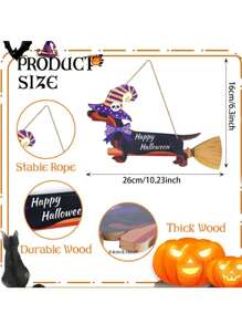 Decoraciones de puerta de Halloween Dachshund Happy Halloween, cartel de puerta para Halloween, decoraciones de puerta principal de madera colgante